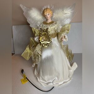 Vintage Angel Color Changing Fiber Optics Porcelain Christmas Tree Toppper 12”